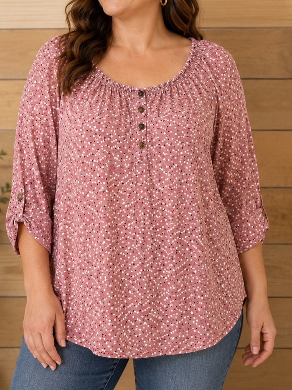 Notations Pink Dot Peasant Blouse SIZE 1X